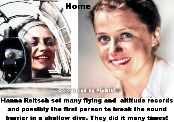 Home Hanna Reitsch Possibly the first person to break the sound barrier in a shallow dive. Hanna also flew the first helicopter